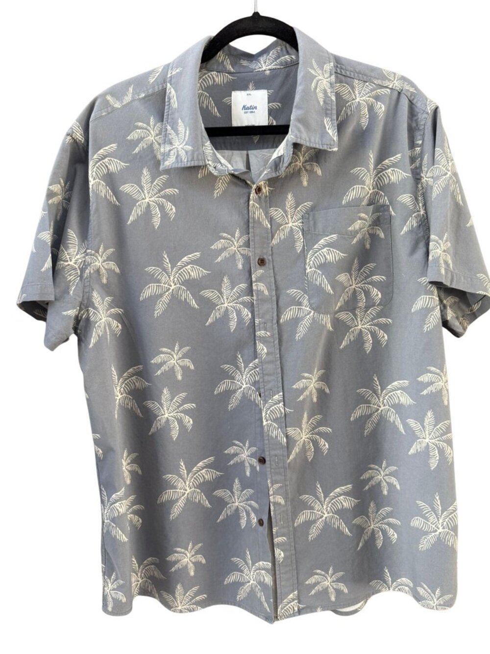 Katin Palm Tree Button Up Shirt XXL Blue Tropical Camp Shirt Beach Hawaiian